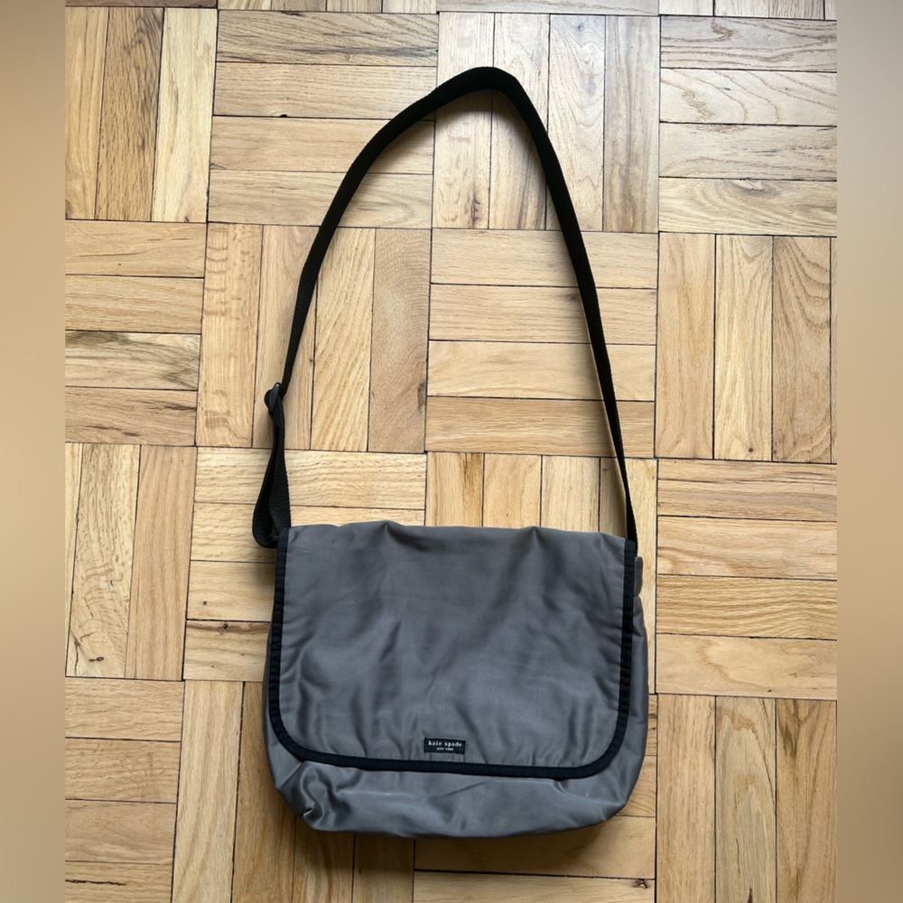 Kate Spade gray nylon messenger bag with adjustable strap. Vintage circa